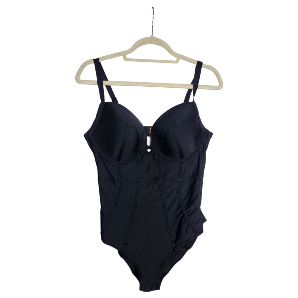 City Chic Black Underwire One Piece Swimsuit Gold Clasp Back XS (14)